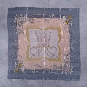 Vintage Nouveautes Jewelry Chain Print Scarf Gray Peach Gold Square Scarf 34”